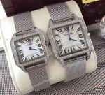 Replica Cartier Santos Watch Diamond Bezel Stainless Steel Silver Dial